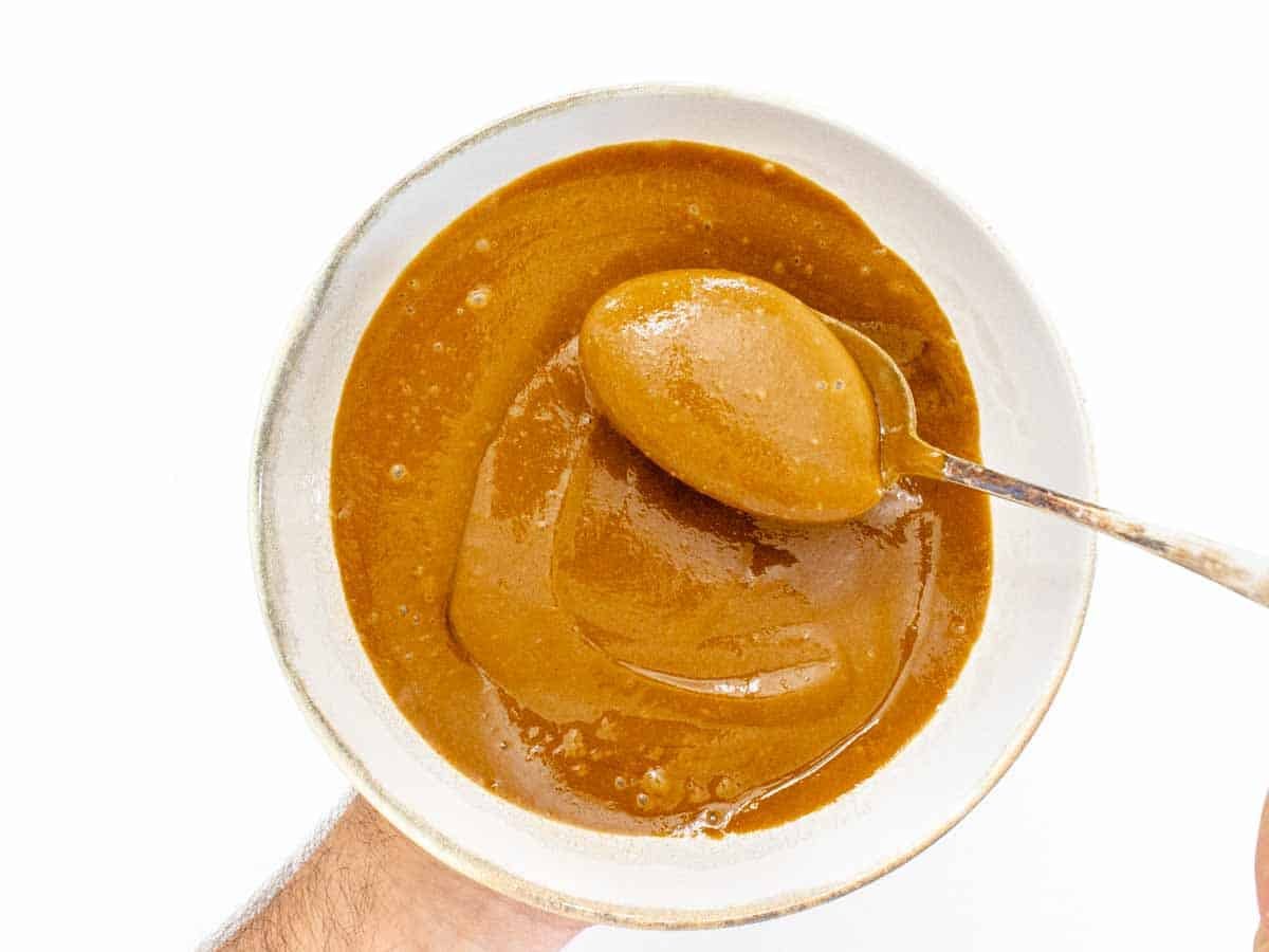 peanut sauce with spoon