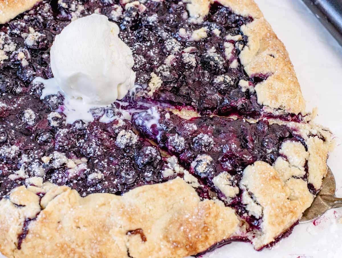 Blueberry galette sliced and ready to eat