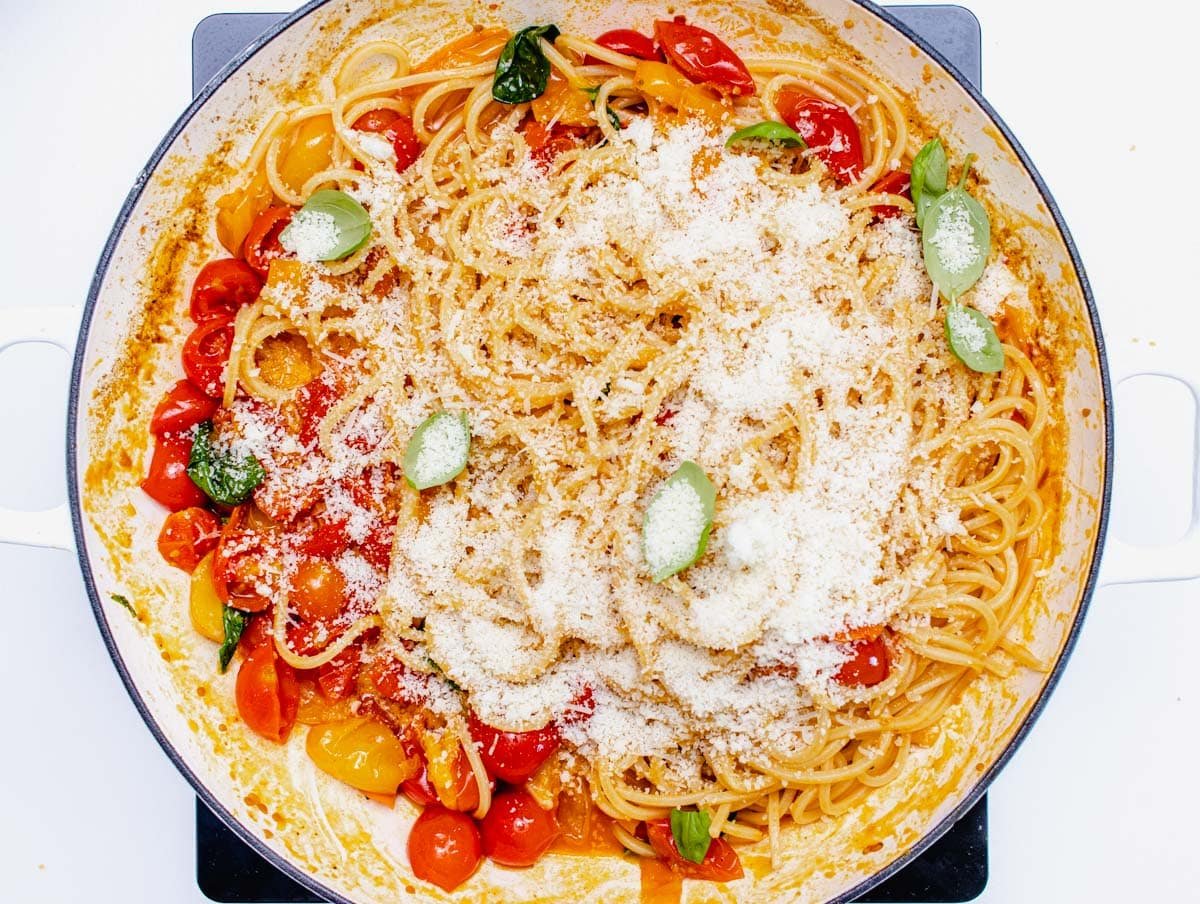 Cherry tomato pasta with parmesan cheese
