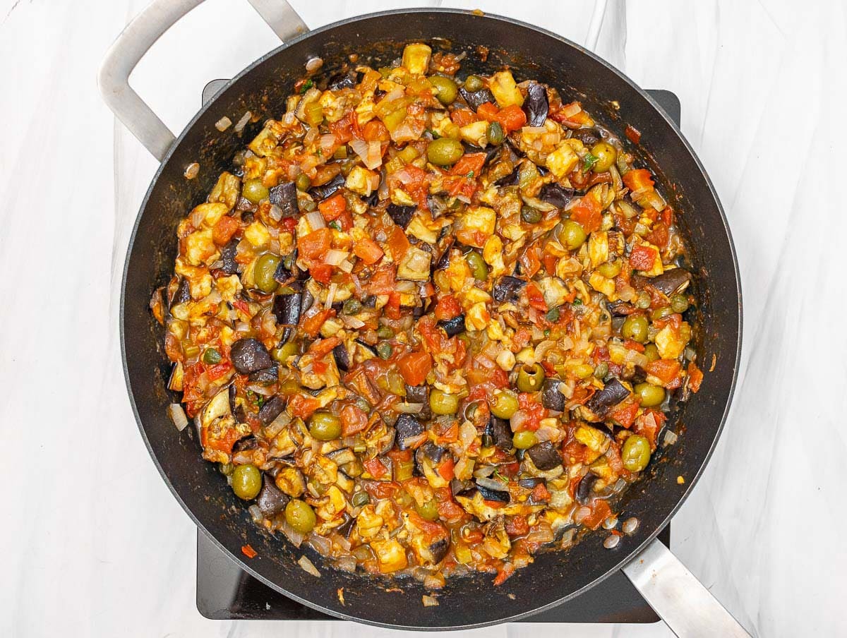 caponata just made in a skillet