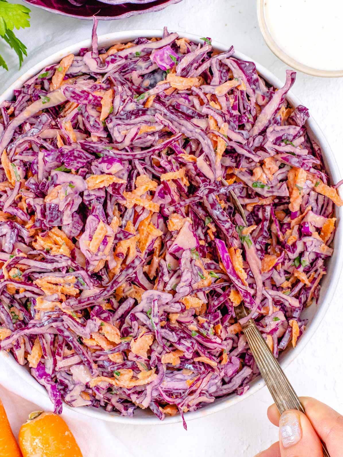 Red cabbage slaw with mayonnaise