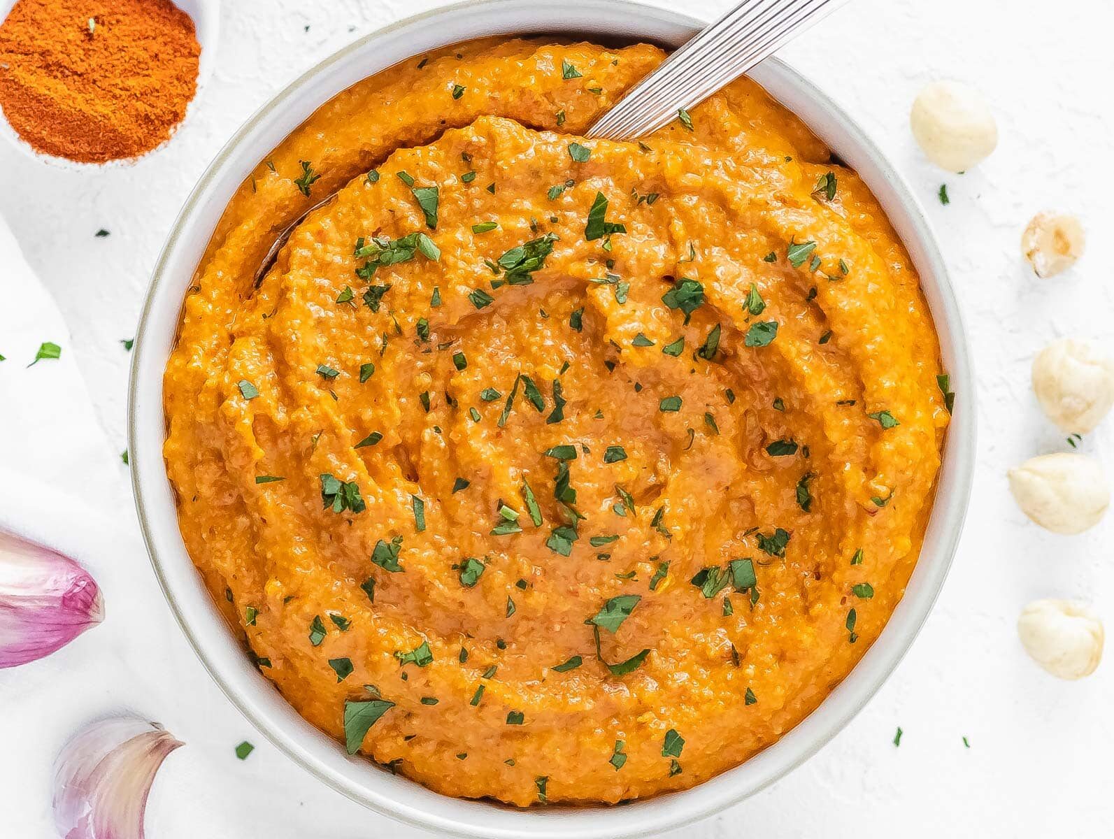 romesco sauce with parsley on top