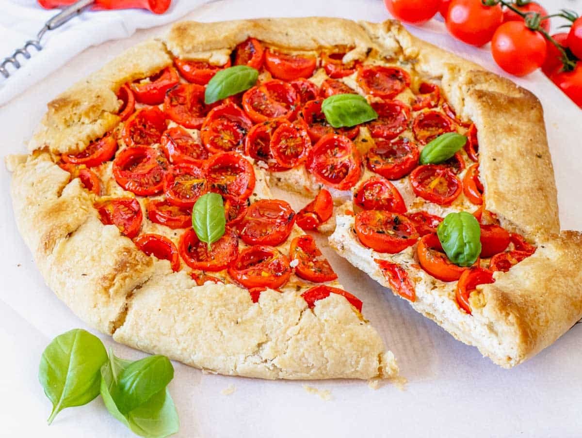 Tomato galette slice with ricotta