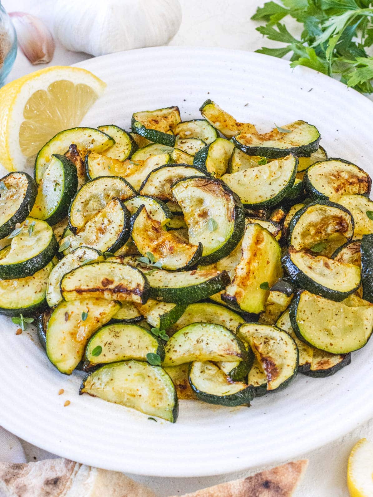 Air fryer zucchini on a plate