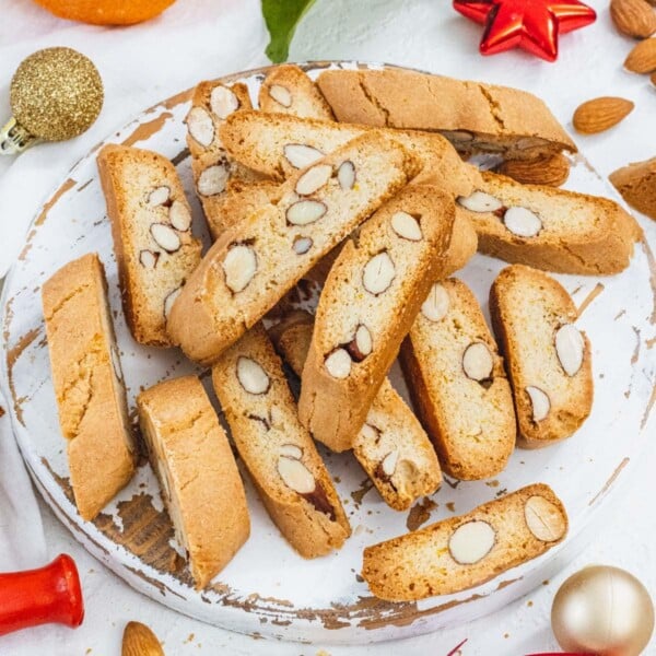 Almond biscotti in a stack