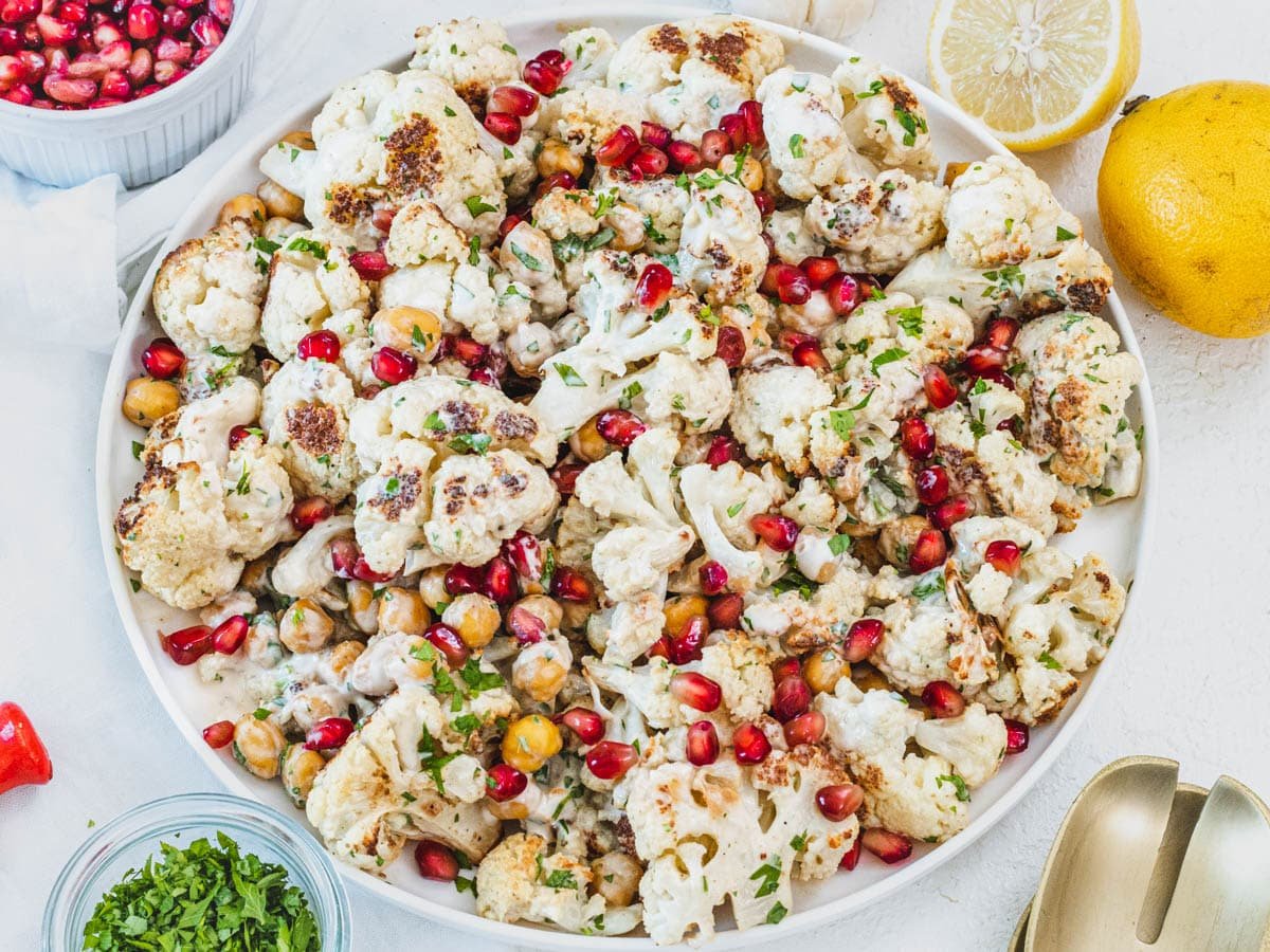 Cauliflower salad on a white plate