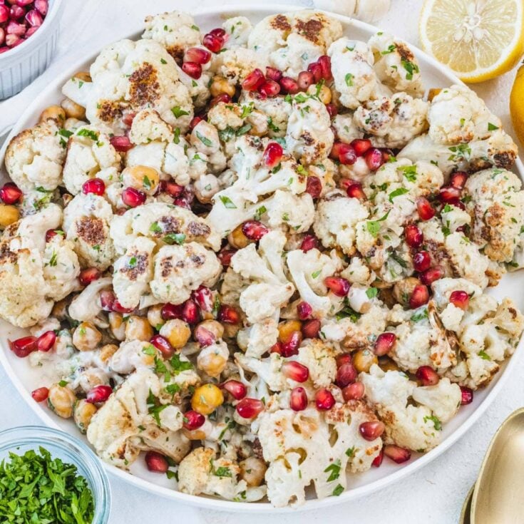 Cauliflower salad on a white plate