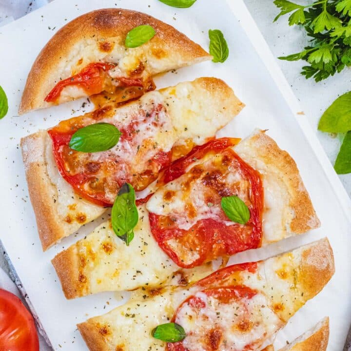 flatbread pizza with tomato and mozzarella