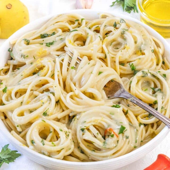 Lemon Pasta recipe with a silver fork