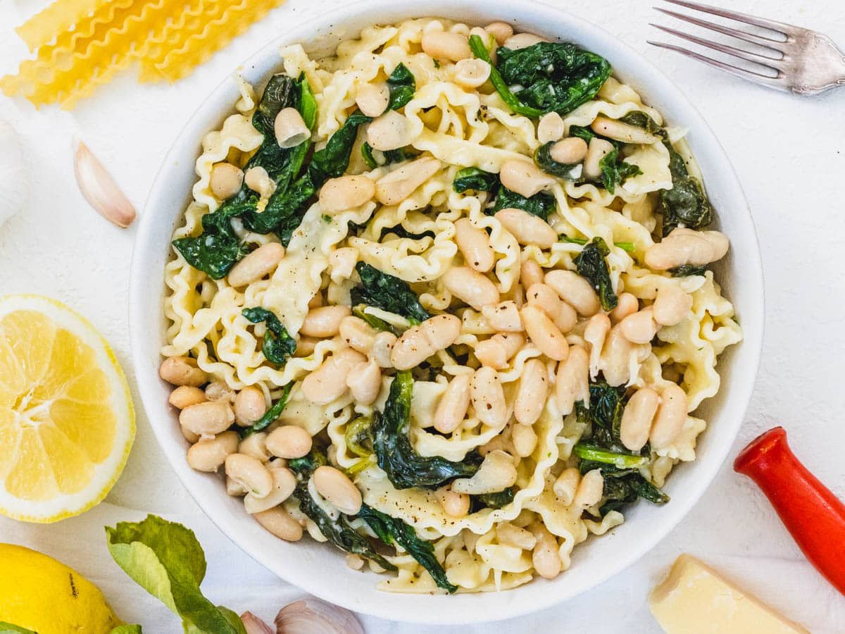 lemon pasta with beans and spinach