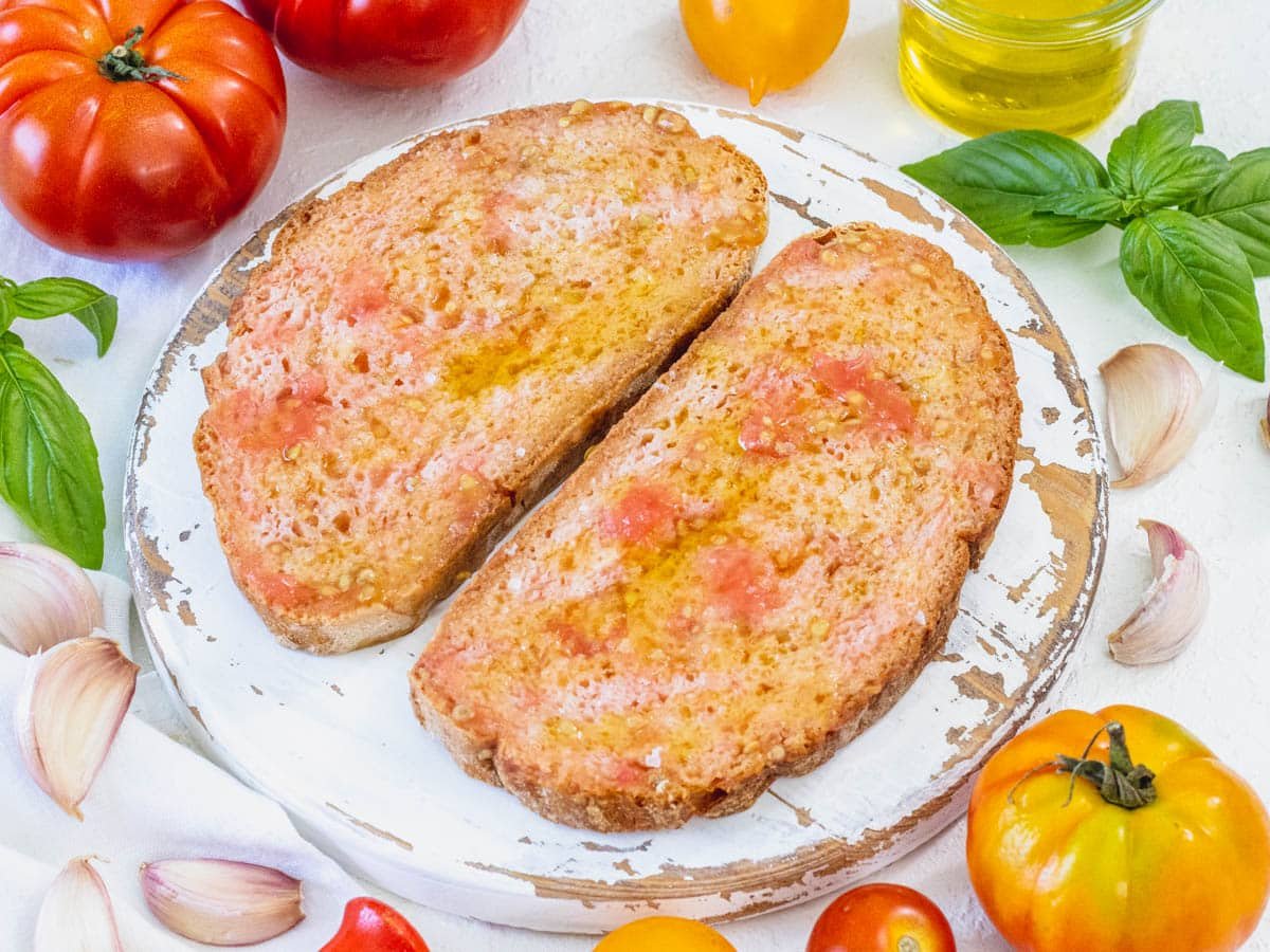 traditional Pan con tomate on white bread