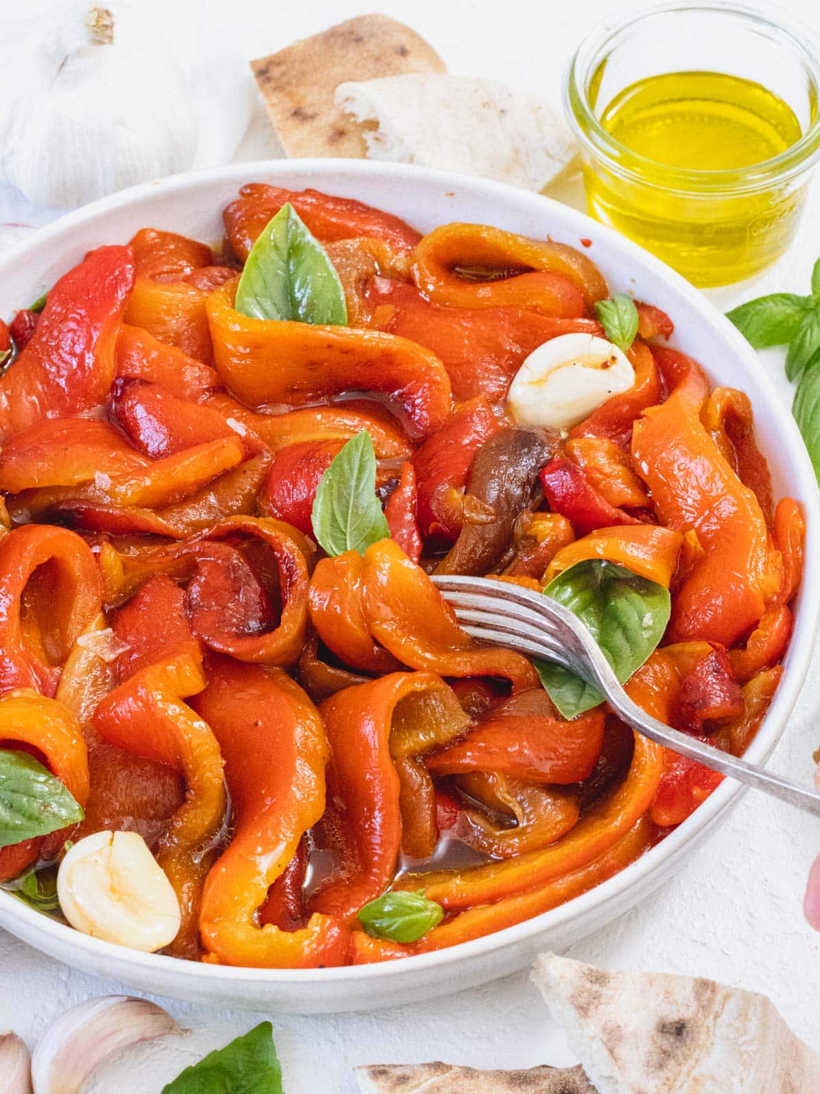 Roasted peppers with basil and garlic