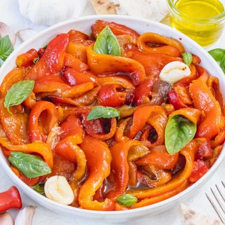 Roasted peppers in a bowl