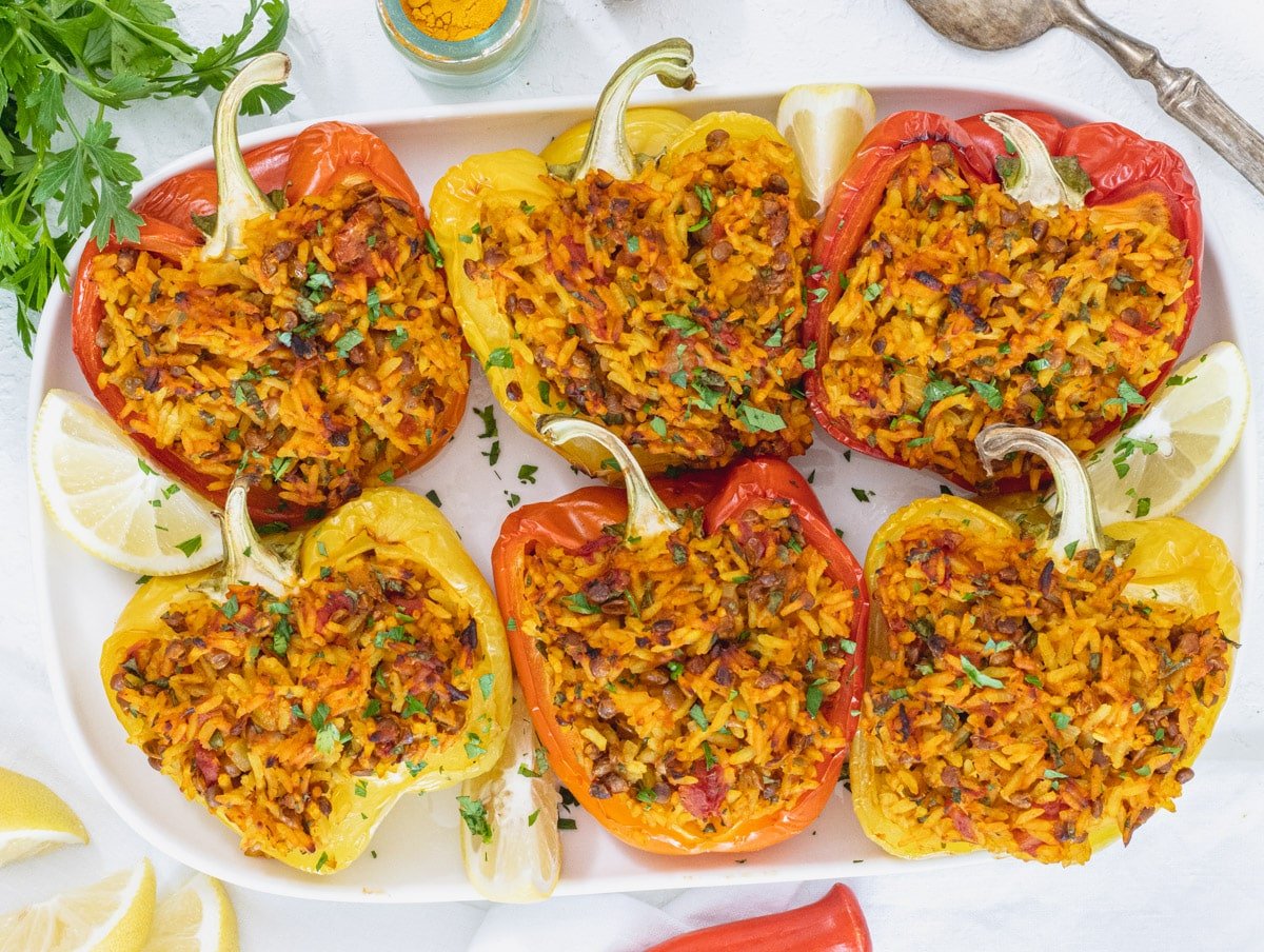 stuffed bell peppers with rice and lentils