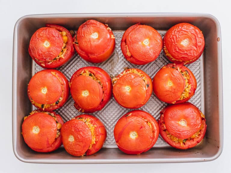Stuffed tomatoes with top after baking
