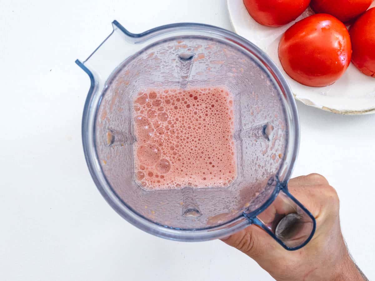 blended tomato juice in a blender