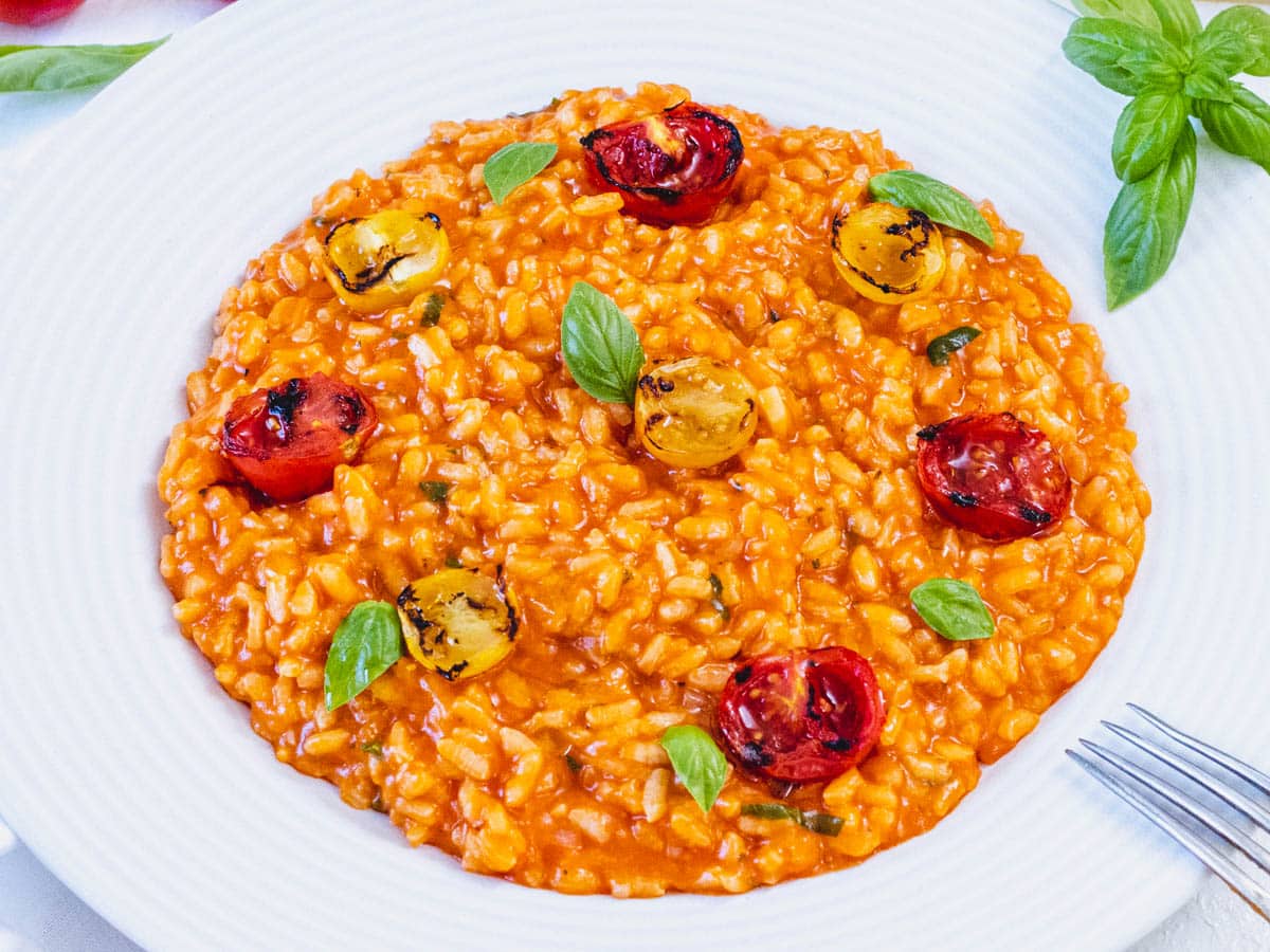 tomato risotto on a flat plate