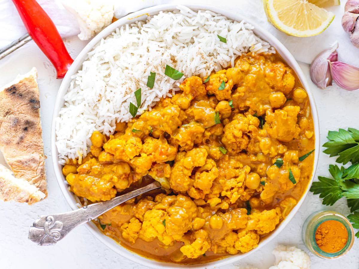 Cauliflower Curry with a spoon