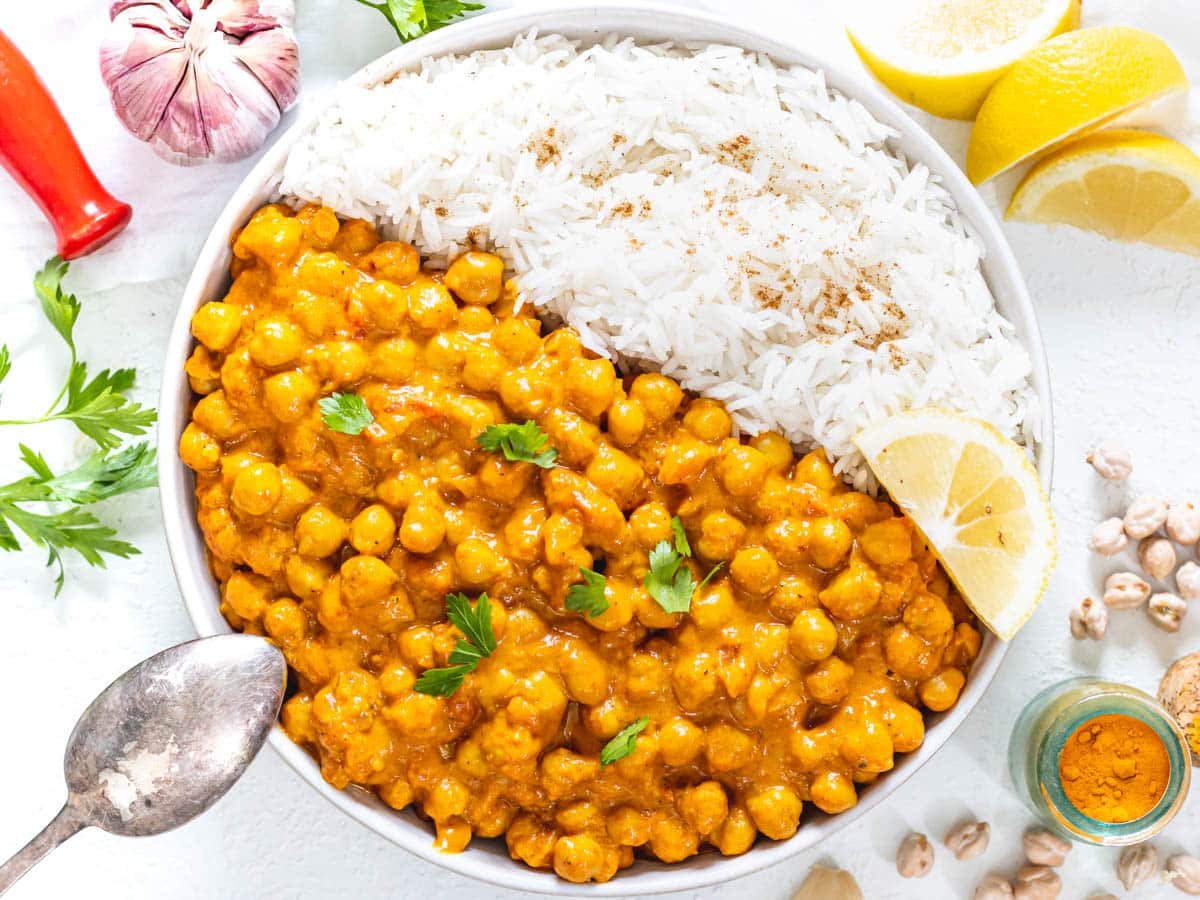 Chickpea Curry with a silver spoon
