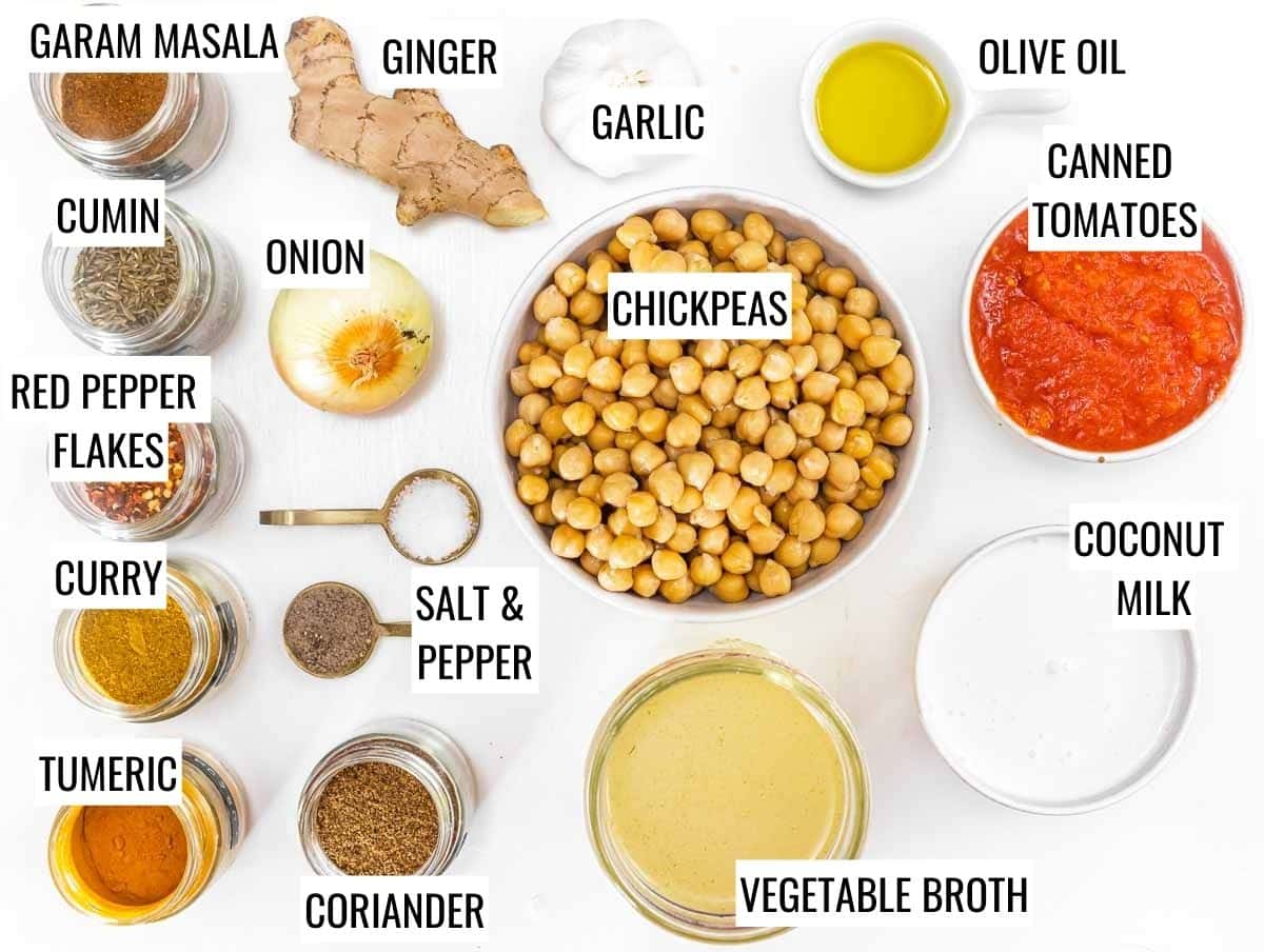 Chickpea curry ingredients