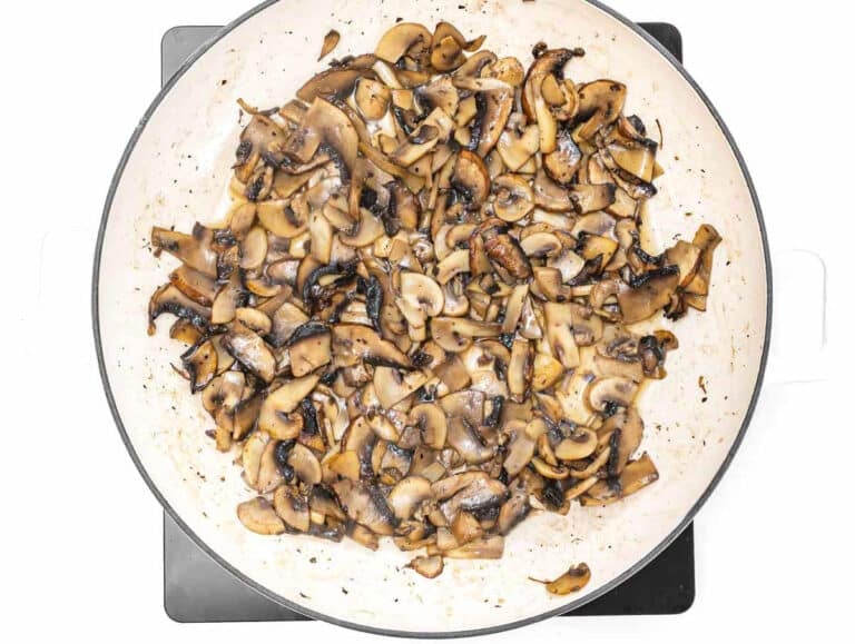 sautéed mushrooms in a large skillet