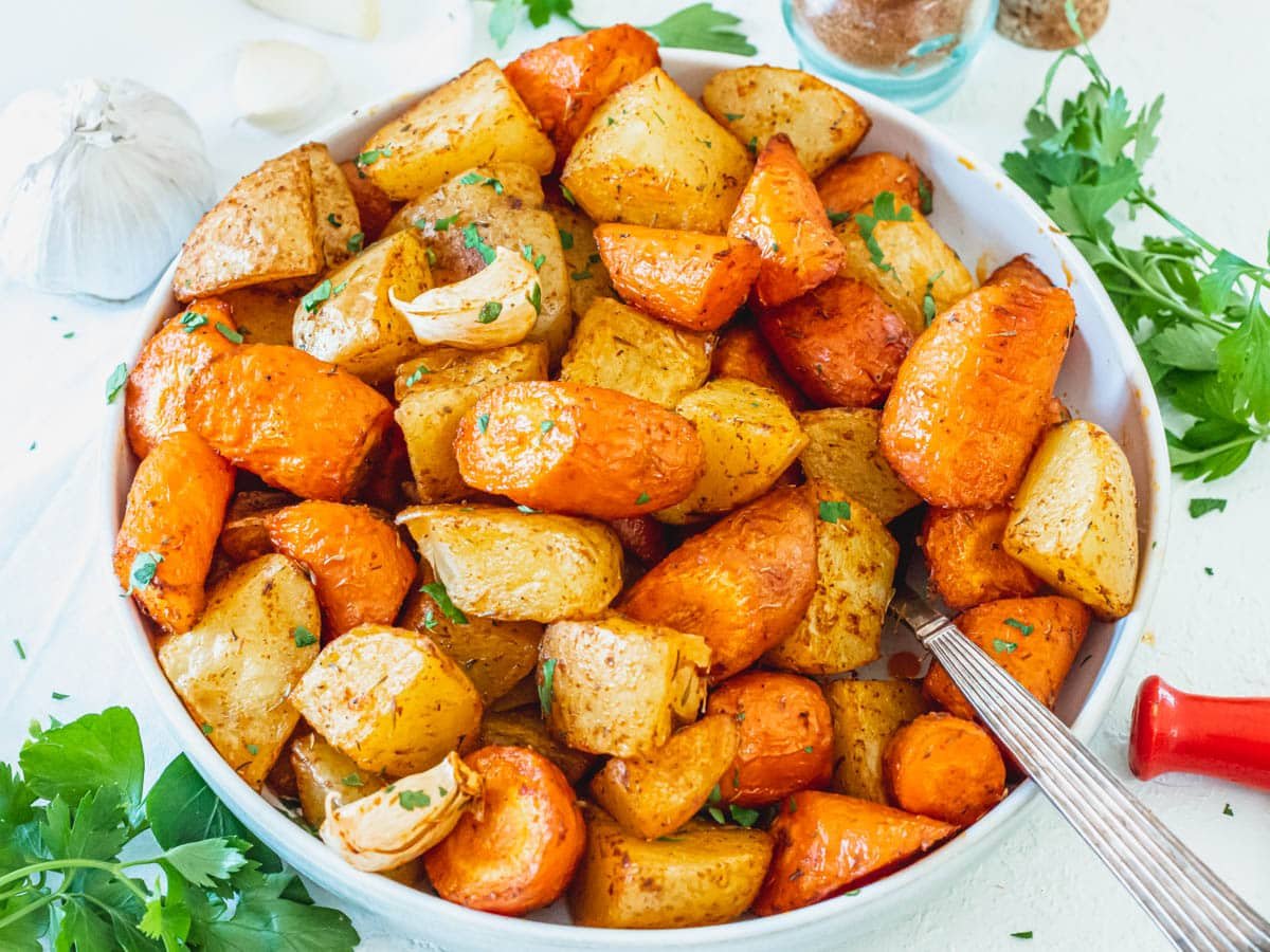 Roasted potatoes and carrots