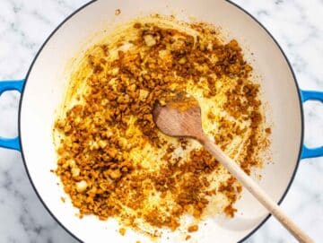 Step 2 Curry spices toasted with softened onion, garlic, and ginger.