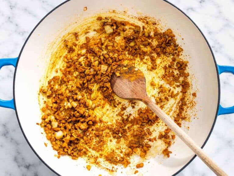 Step 2 Curry spices toasted with softened onion, garlic, and ginger.