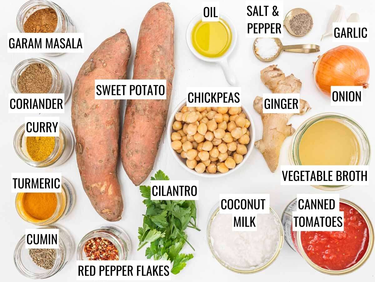 Ingredients for sweet potato curry