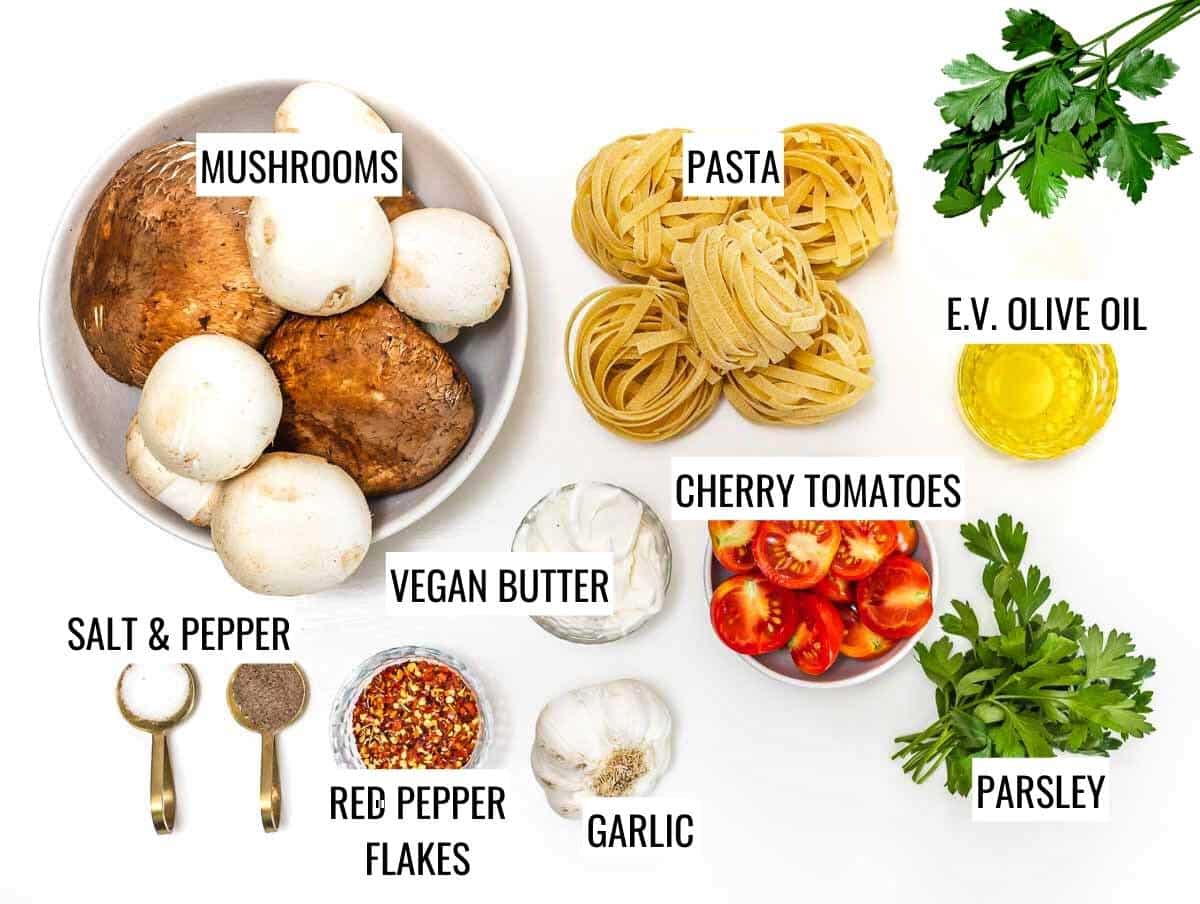 Vegan mushroom pasta ingredients