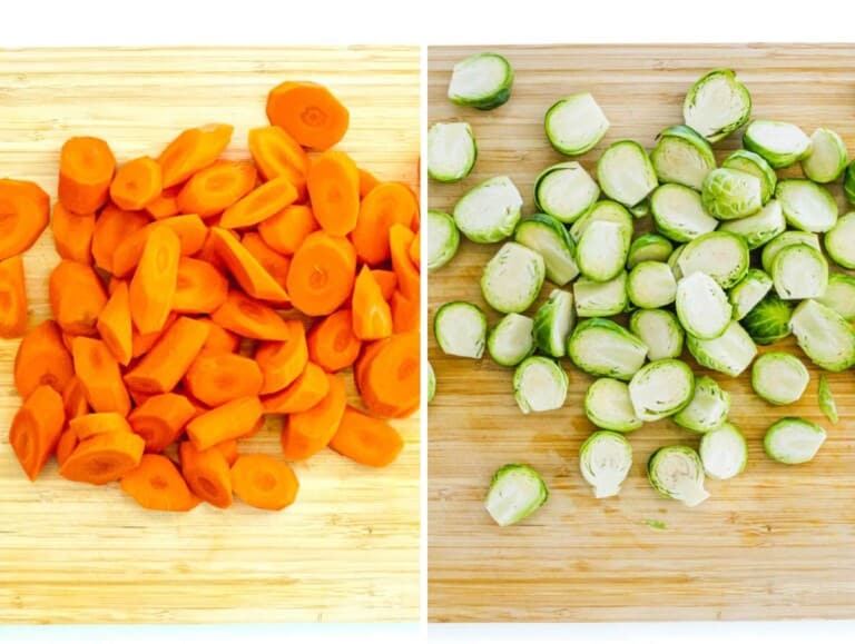 roasted carrots and Brussels sprouts preparation