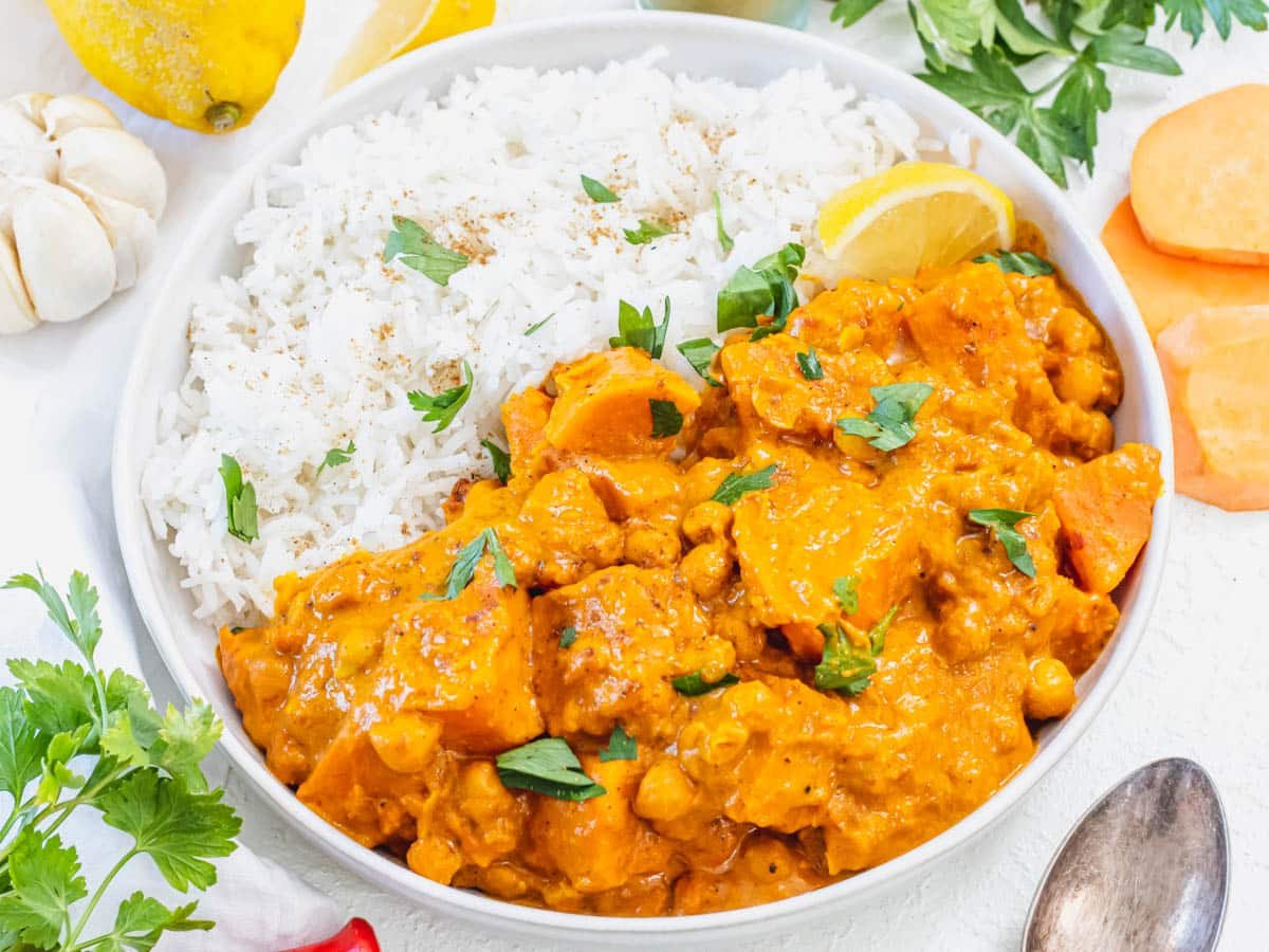 sweet potato curry with lemon and parsley