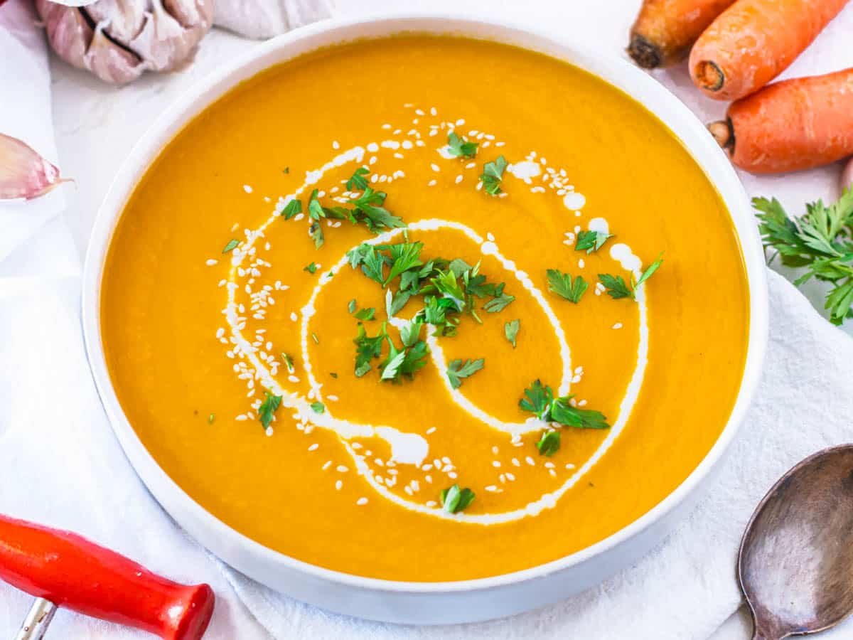 Carrot soup with fresh parsley and coconut milk