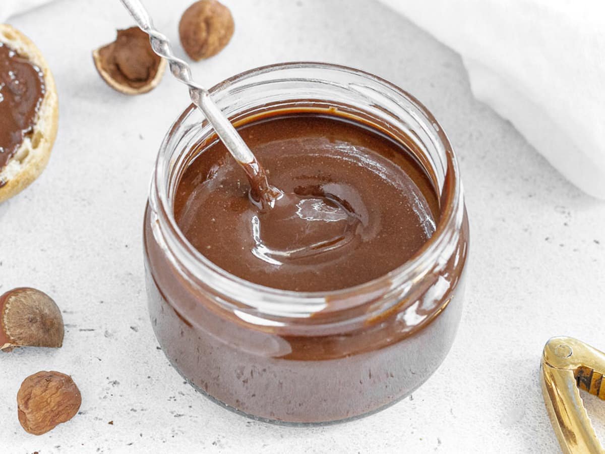 Homemade nutella in a glass jar