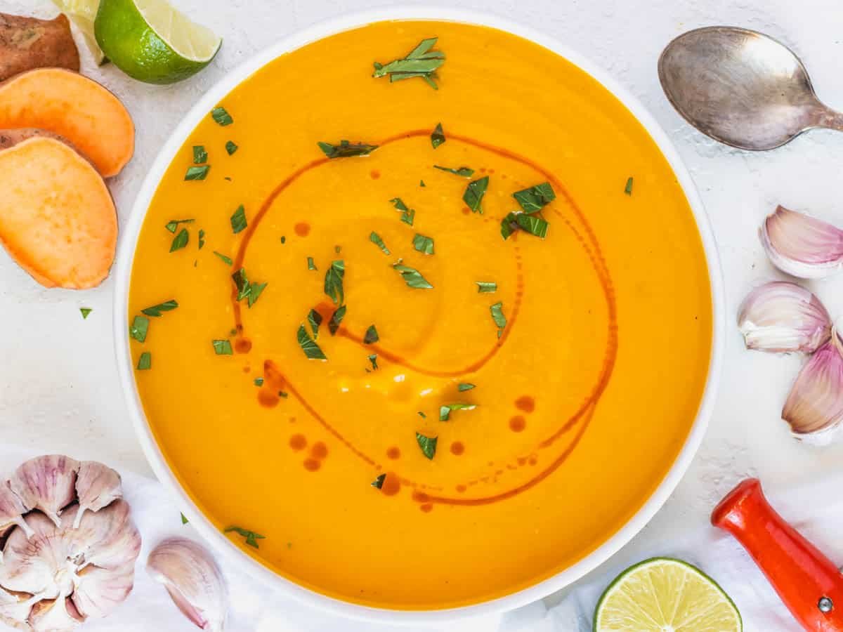 sweet potato soup with chili oil