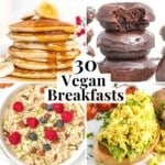 Vegan Breakfast with donuts and pancakes