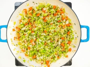 Vegetarian stuffing flavor base in a skillet
