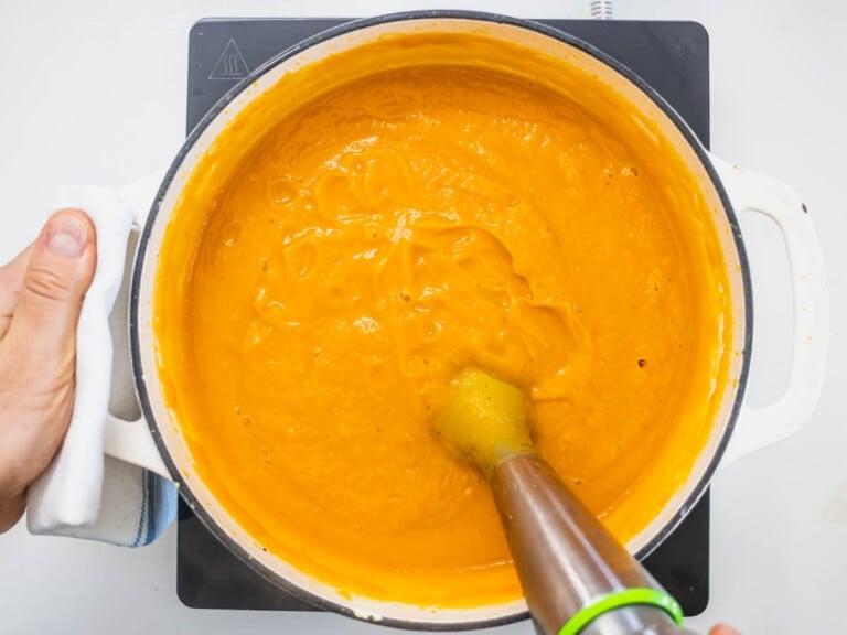 blender in a sweet potato soup