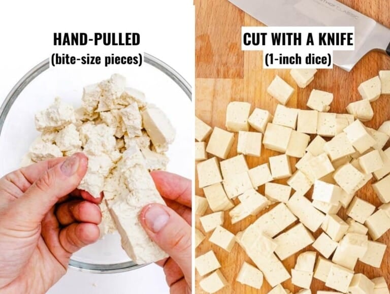 diced tofu and pulled tofu