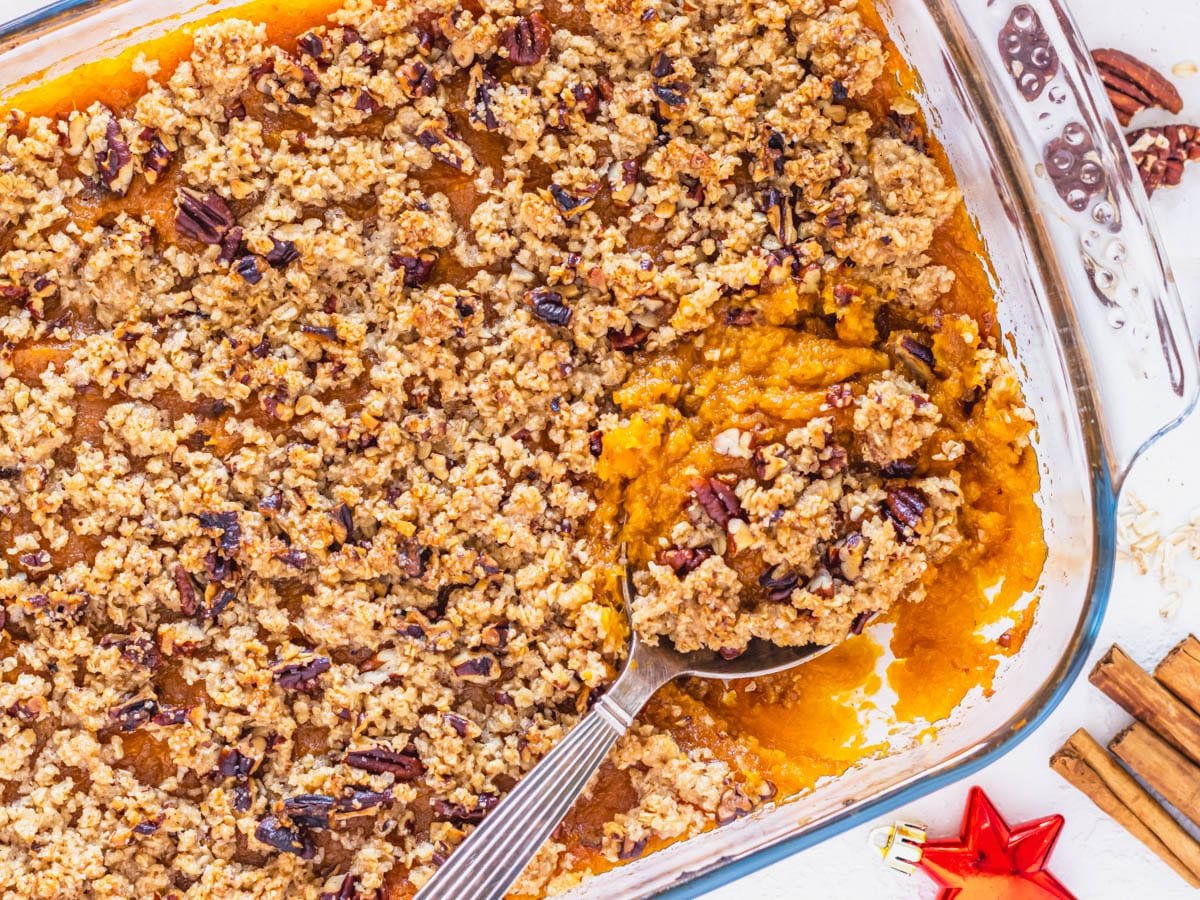 vegan sweet potato casserole ready to serve