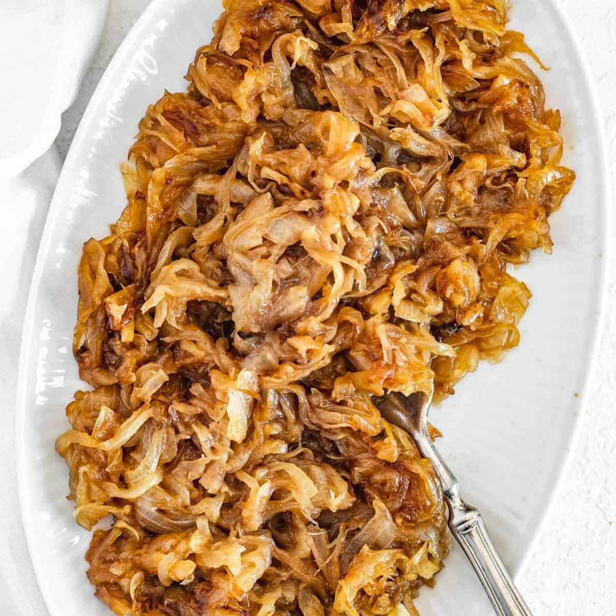 Caramelized onions with a silver fork