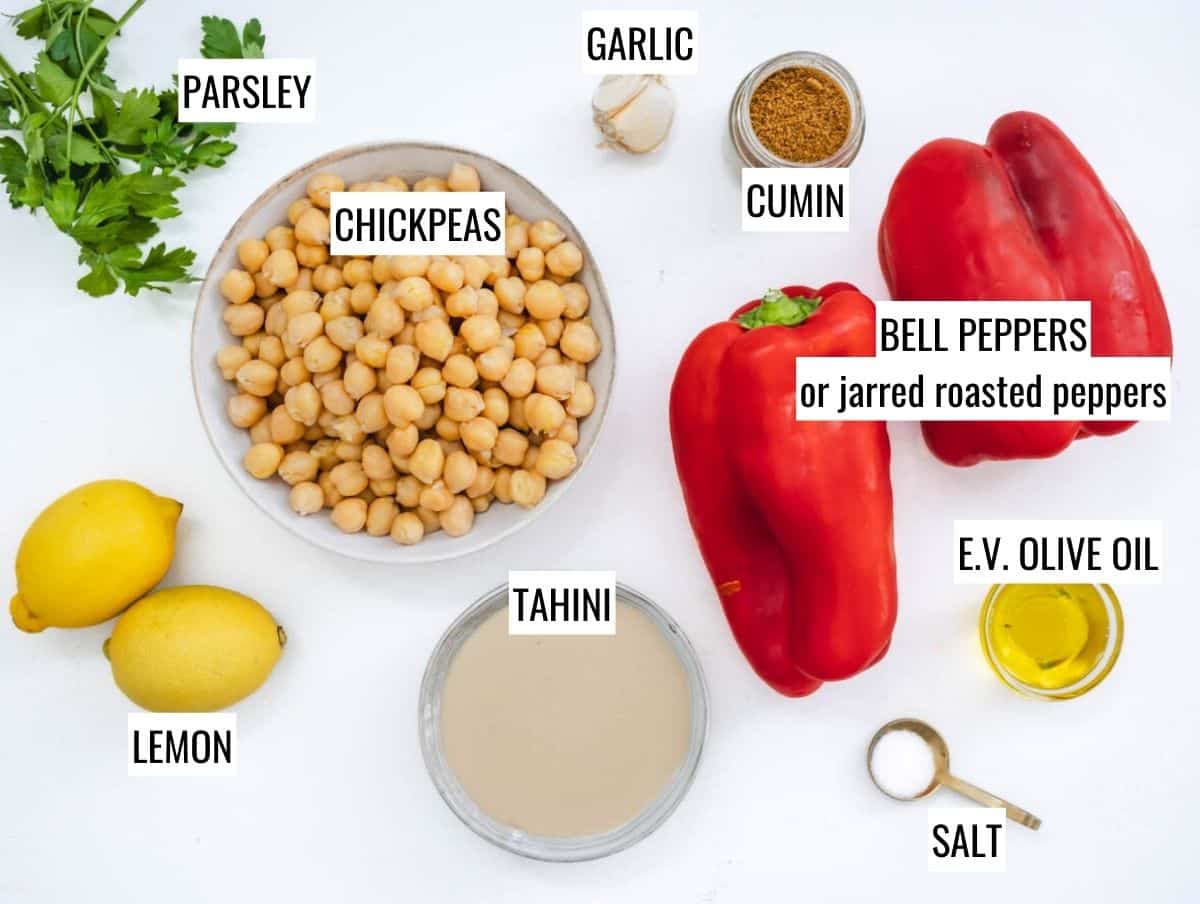 Ingredients for roasted pepper hummus