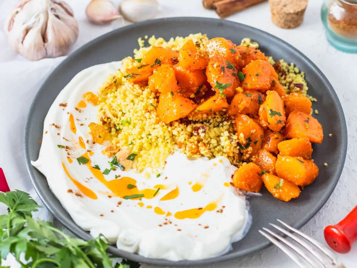 Moroccan carrot salad with couscous and Greek yogurt