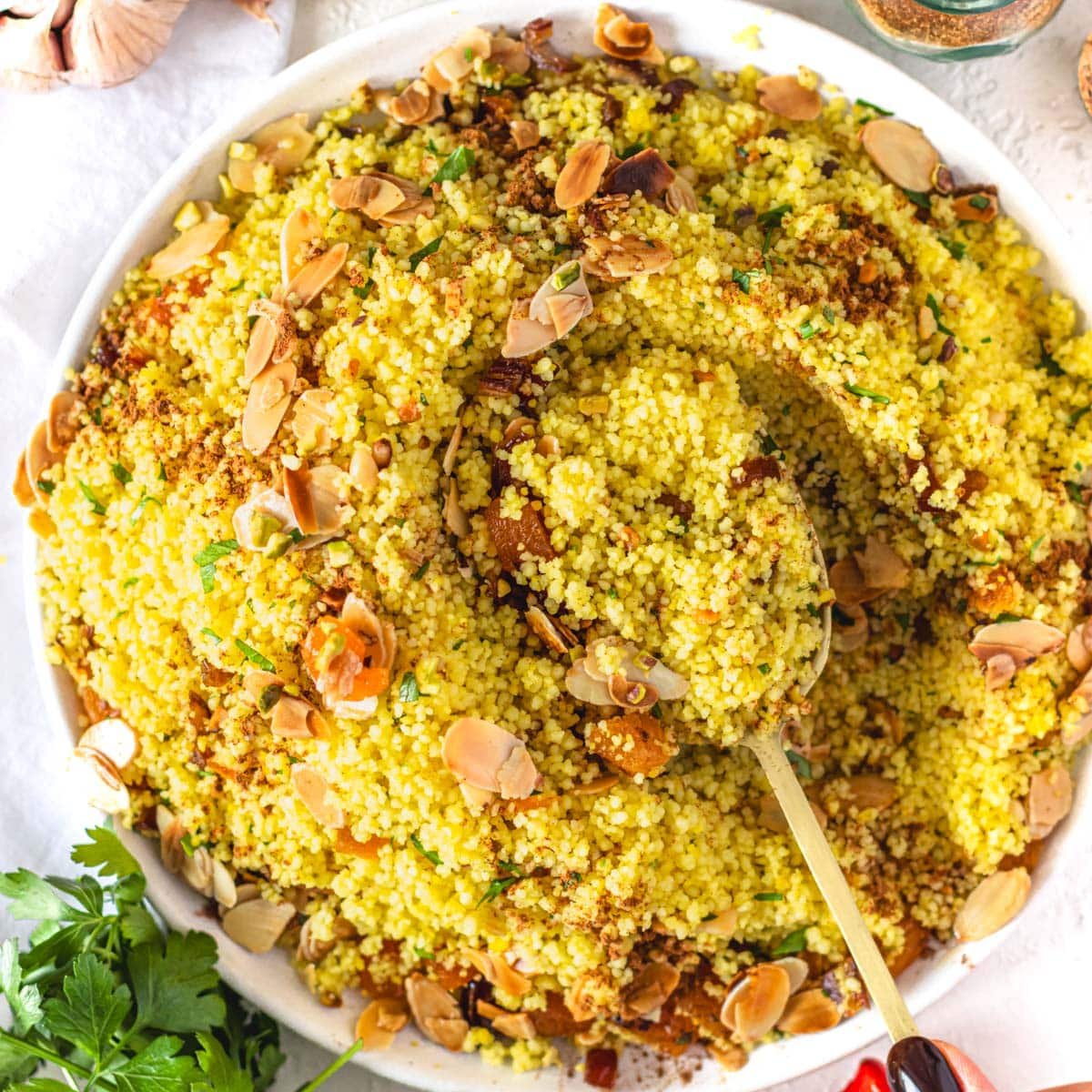 Moroccan couscous piled on a plate