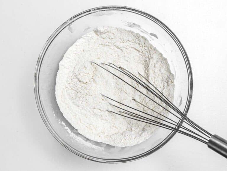 flour, sugar, salt, and baking powder in a bowl