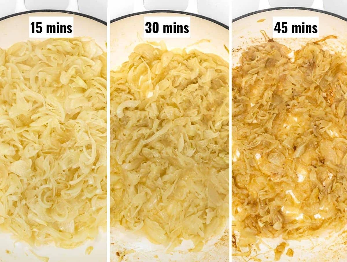 caramelized onions at different stages