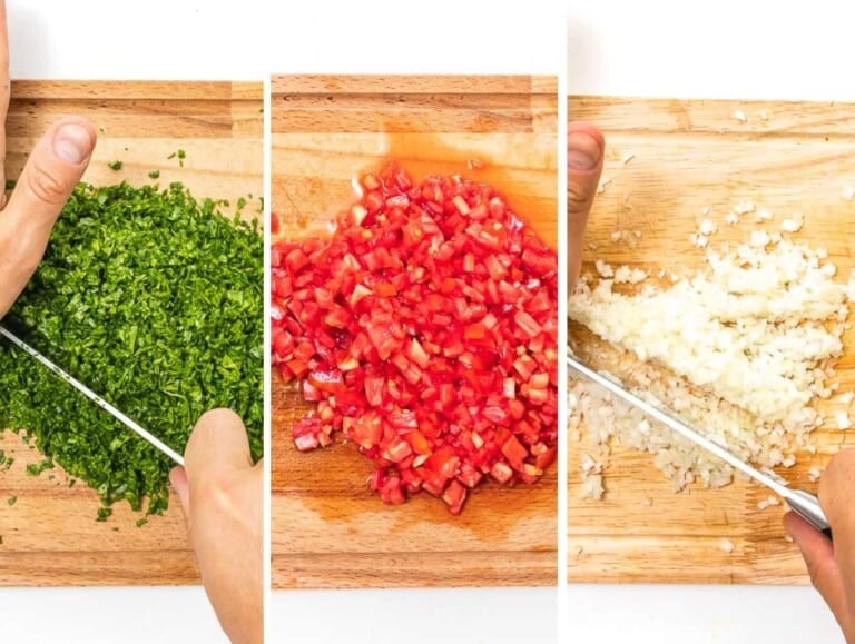 chopped parsley, tomato, and spring onion.