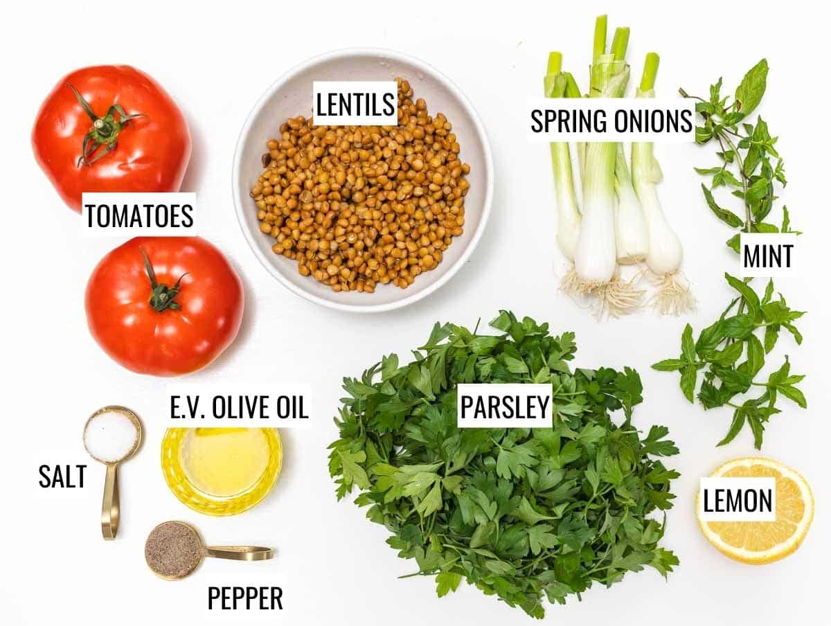 ingredients for lentil tabbouleh