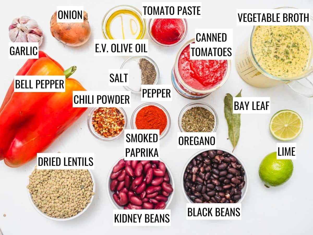 Ingredients for vegetarian chili
