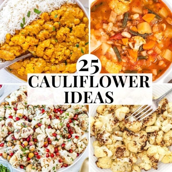 Vegan cauliflower recipes with soups, salad, and side dishes